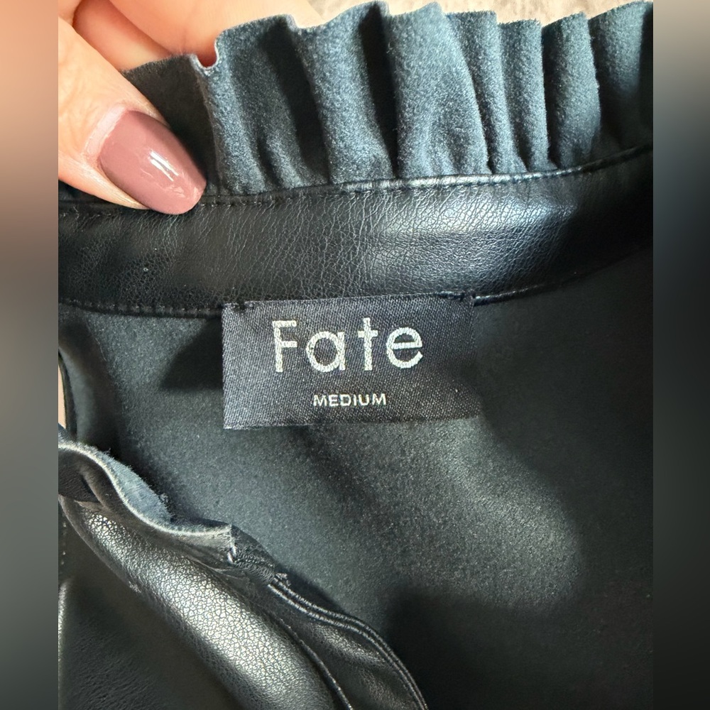 Fate Black Faux Leather Sleeveless Ruffle Dress - Picture 5 of 10